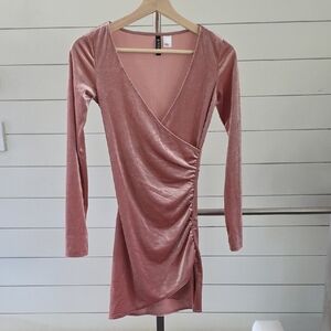 Divided Dusty Rose Velvet Wrap-Style Long Sleeve Mini Dress